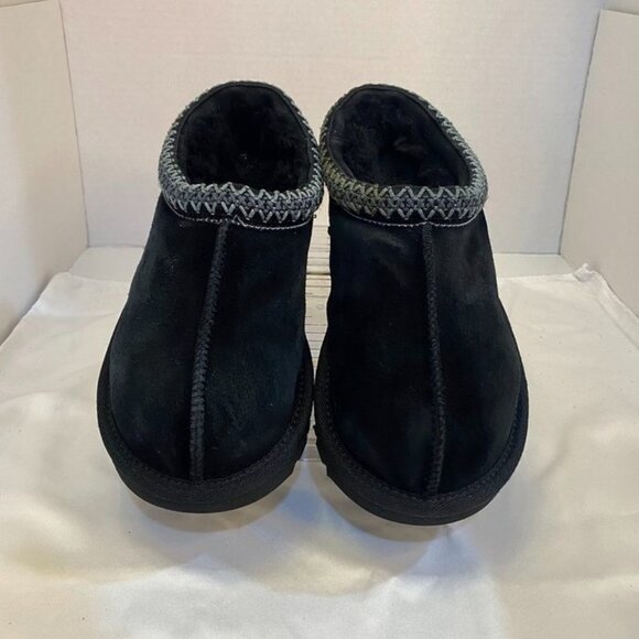 UGG Tasman Suede Shearling Lined Slip-On Slippers Black Cozy Braid Trim Women 7 - Picture 7 of 14